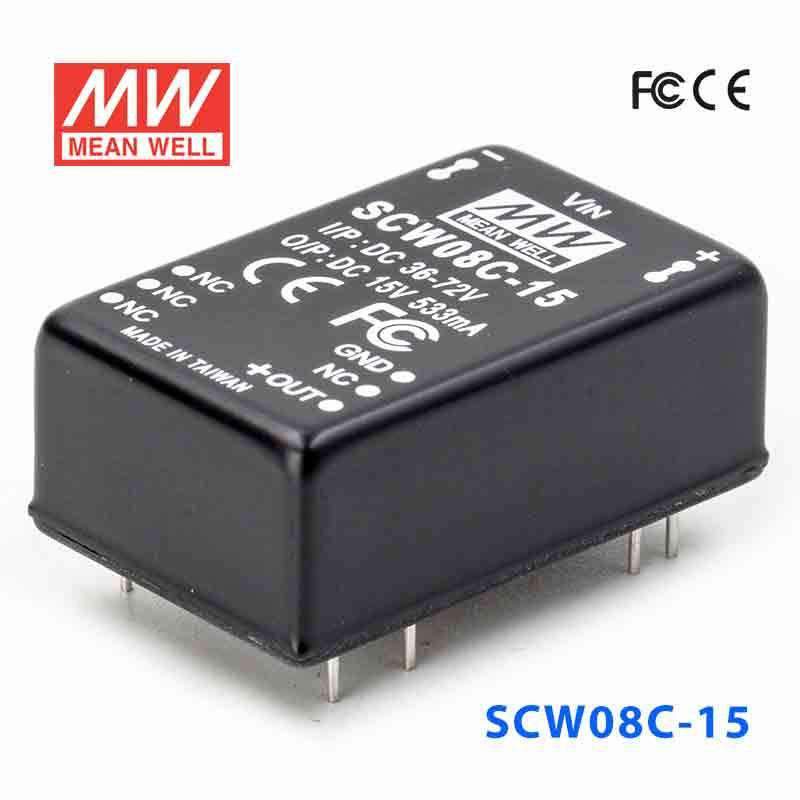 Mean Well SCW08C - 15 DC - DC Converter - 8W 36~72V DC in 15V out - SCW08C - 15 - powersupplymall.com