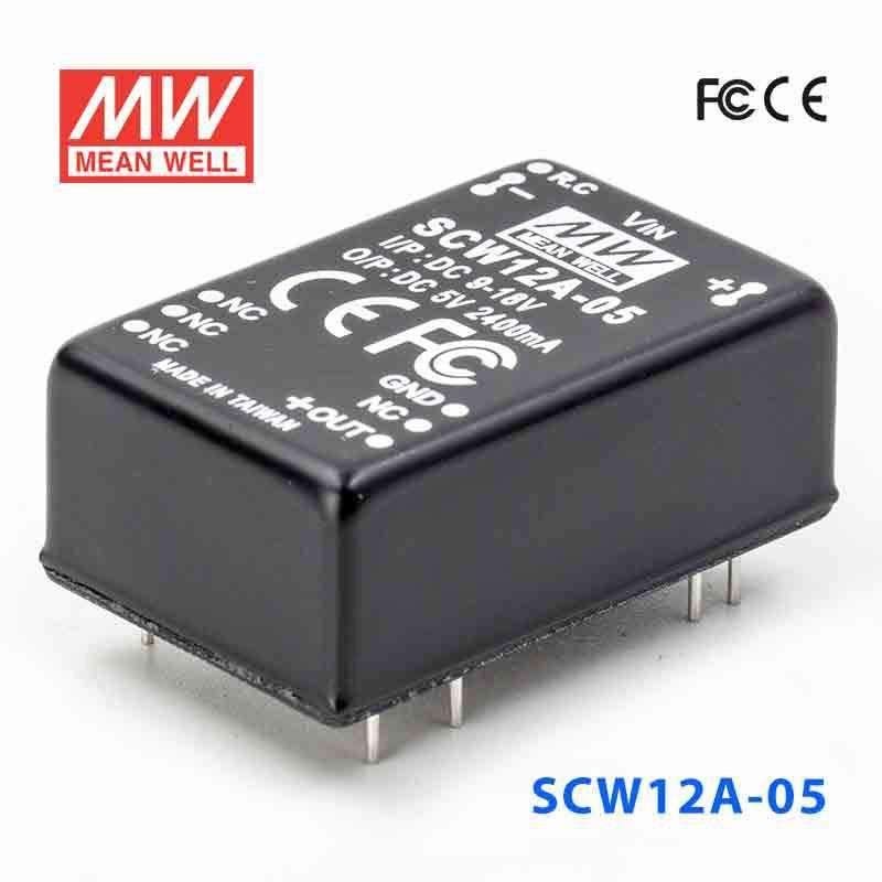Mean Well SCW12A-05 DC-DC Converter - 12W 9~18V DC in 5V out 2.4A - SCW12A-05 - powersupplymall.com
