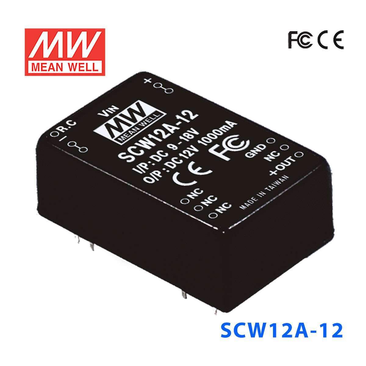 Mean Well SCW12A-12 DC-DC Converter - 12W 9~18V DC in 12V out 1A - SCW12A-12 - powersupplymall.com