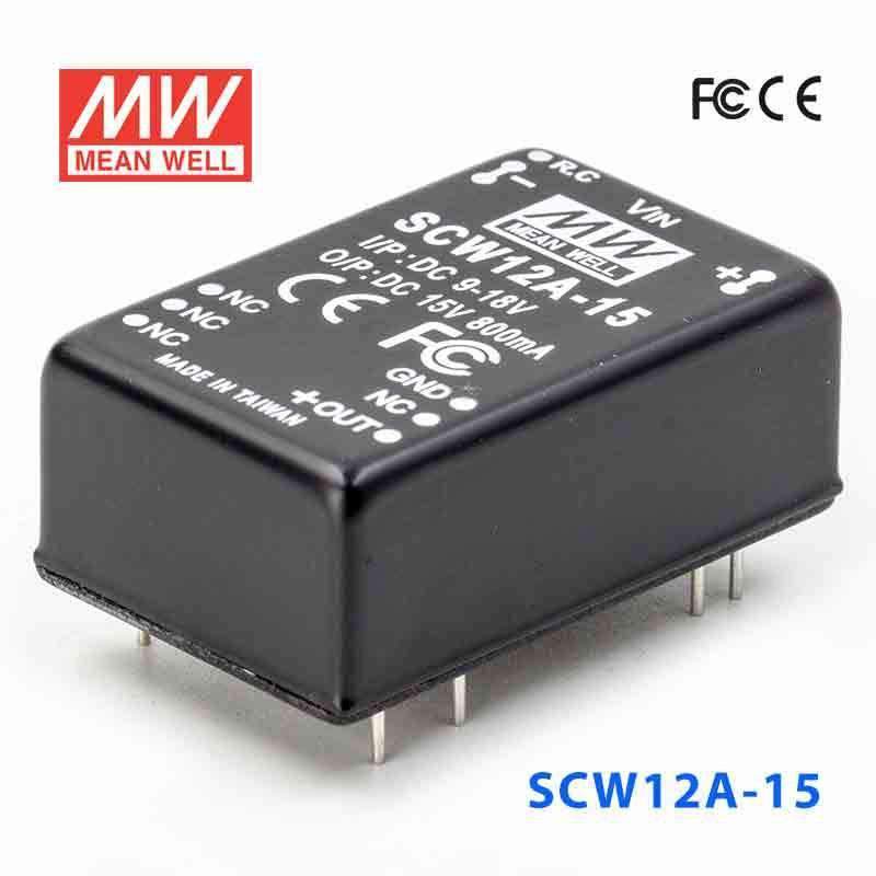 Mean Well SCW12A - 15 DC - DC Converter - 12W 9~18V DC in 15V out - SCW12A - 15 - powersupplymall.com