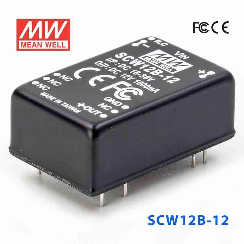 Mean Well SCW12B-12 DC-DC Converter - 12W 18~36V DC in 12V out 1A - SCW12B-12 - powersupplymall.com