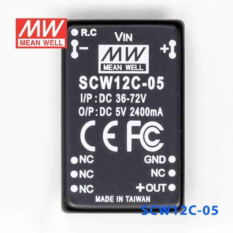 Mean Well SCW12C - 05 DC - DC Converter - 12W 36~72V DC in 5V out - SCW12C - 05 - powersupplymall.com