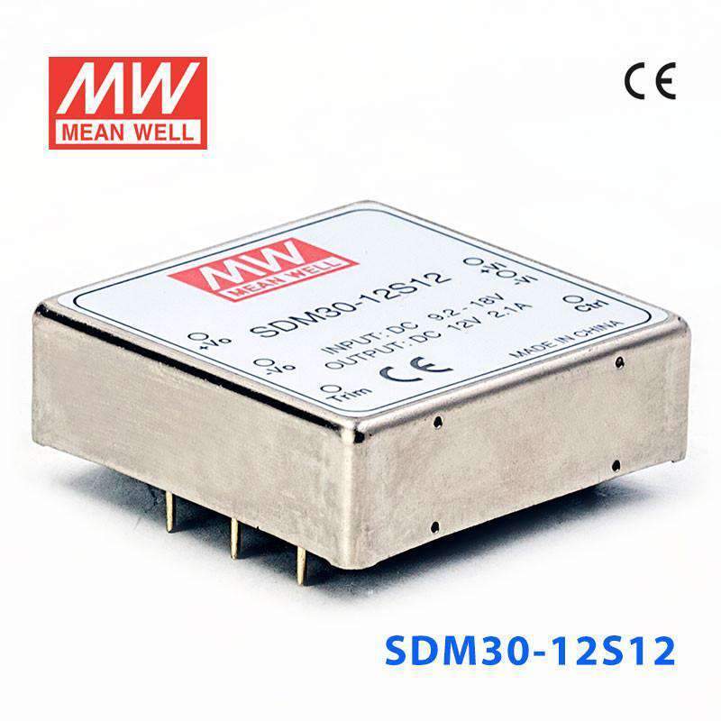 Mean Well SDM30-12S12 DC-DC Converter - 25.2W - 9.2~18V in 12V out 2.1A - SDM30-12S12 - powersupplymall.com