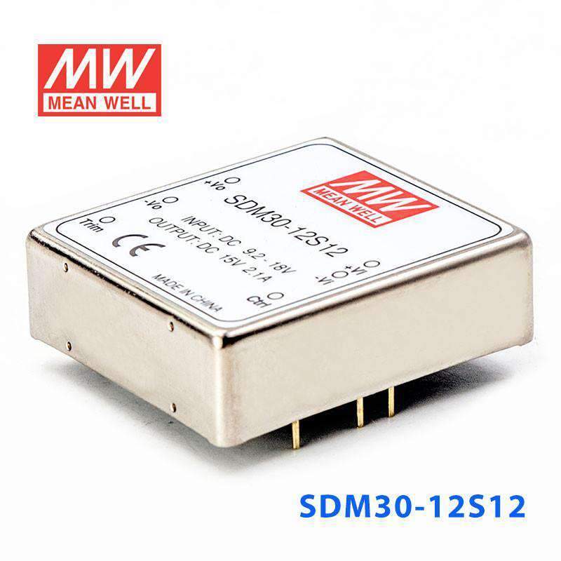 Mean Well SDM30-12S12 DC-DC Converter - 25.2W - 9.2~18V in 12V out 2.1A - SDM30-12S12 - powersupplymall.com