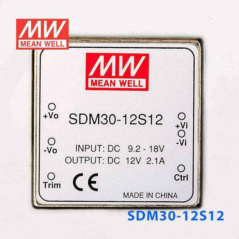 Mean Well SDM30 - 12S12 DC - DC Converter - 25.2W - 9.2~18V in 12V out - SDM30 - 12S12 - powersupplymall.com