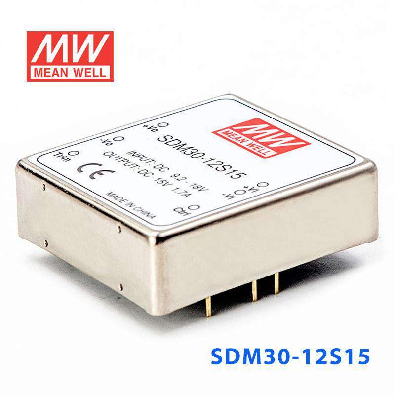 Mean Well SDM30 - 12S15 DC - DC Converter - 25.5W - 9.2~18V in 15V out - SDM30 - 12S15 - powersupplymall.com