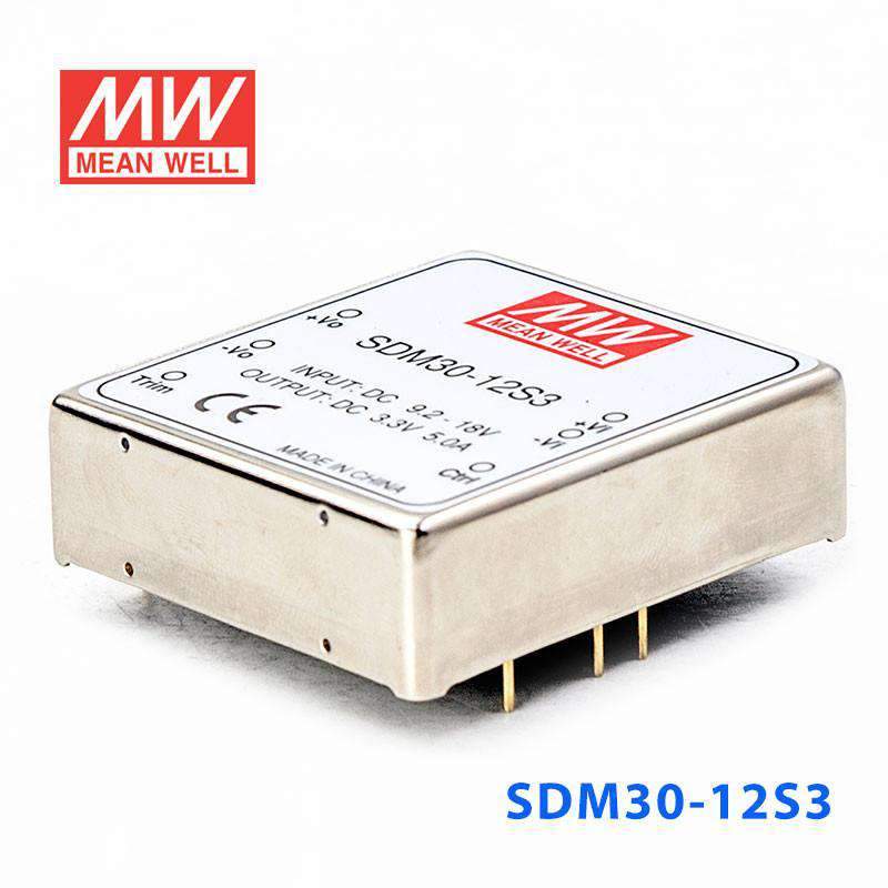 Mean Well SDM30-12S3 DC-DC Converter - 16.5W - 9.2~18V in 3.3V out 5A - SDM30-12S3 - powersupplymall.com