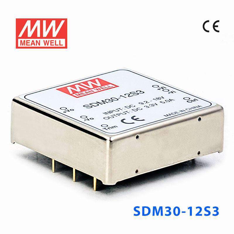 Mean Well SDM30 - 12S3 DC - DC Converter - 16.5W - 9.2~18V in 3.3V out - SDM30 - 12S3 - powersupplymall.com