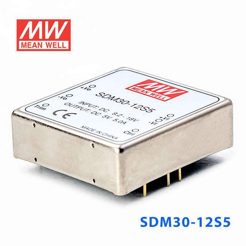 Mean Well SDM30-12S5 DC-DC Converter - 25W - 9.2~18V in 5V out 5A - SDM30-12S5 - powersupplymall.com