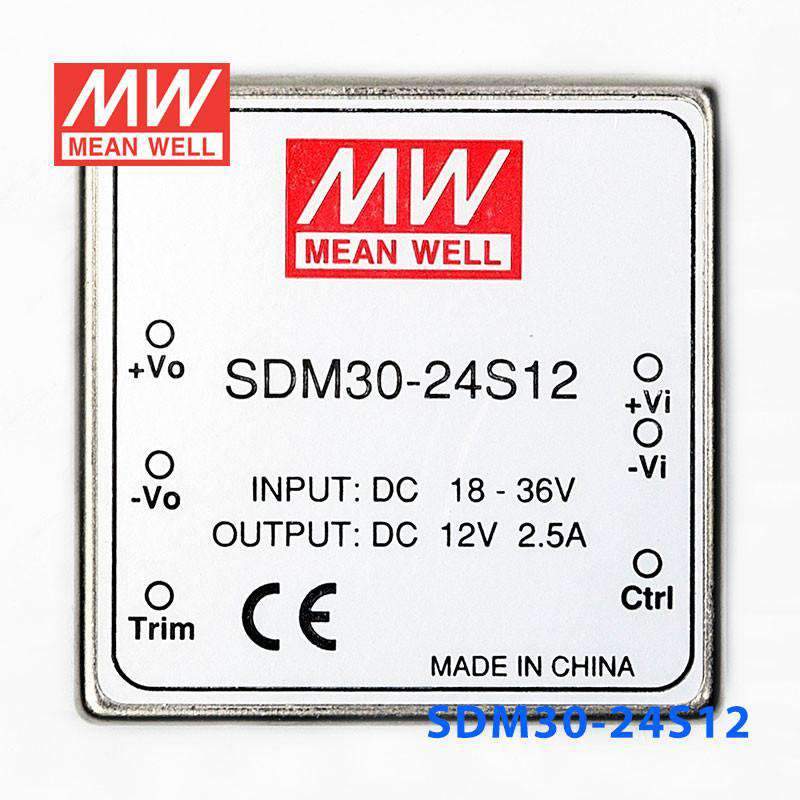 Mean Well SDM30-24S12 DC-DC Converter - 30W - 18~36V in 12V out 2.5A - SDM30-24S12 - powersupplymall.com