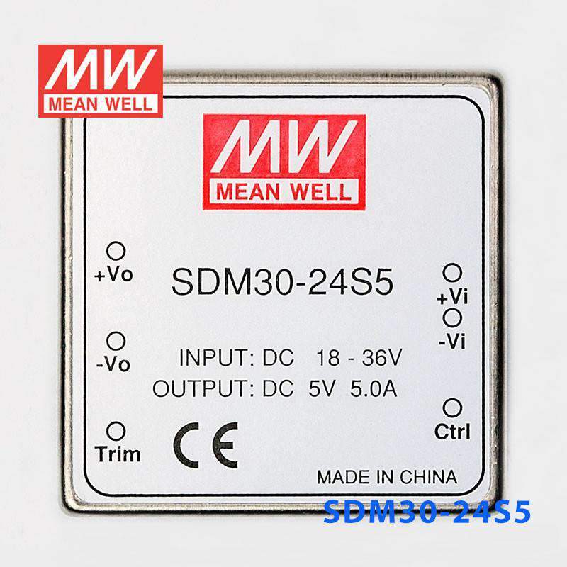 Mean Well SDM30 - 24S5 DC - DC Converter - 25W - 18~36V in 5V out - SDM30 - 24S5 - powersupplymall.com