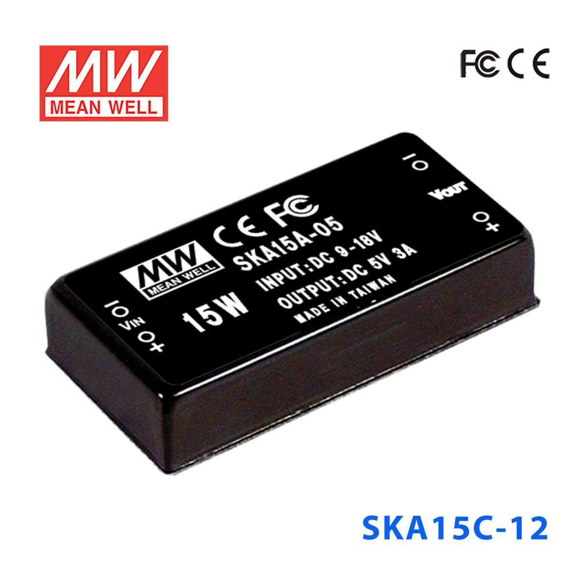 Mean Well SKA15C-12 DC-DC Converter - 15W - 36~72V in 12V out 1.25A - SKA15C-12 - powersupplymall.com