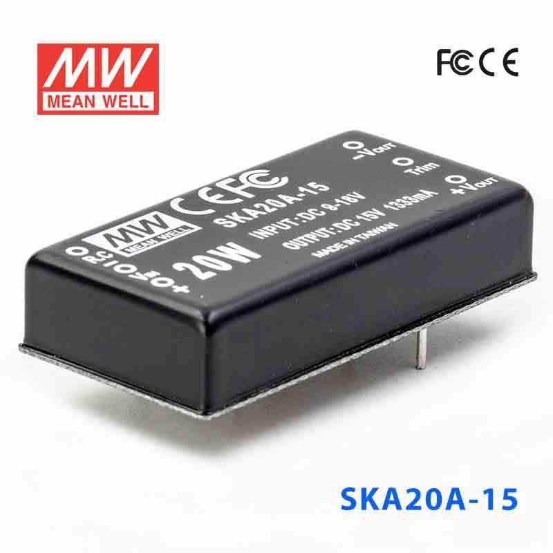 Mean Well SKA20A-15 DC-DC Converter - 20W - 9~18V in 15V out 1.33A - SKA20A-15 - powersupplymall.com