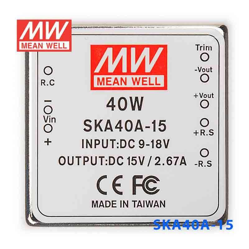 Mean Well SKA40A-15 DC-DC Converter - 35W - 9~18V in 15V out 2.67A - SKA40A-15 - powersupplymall.com