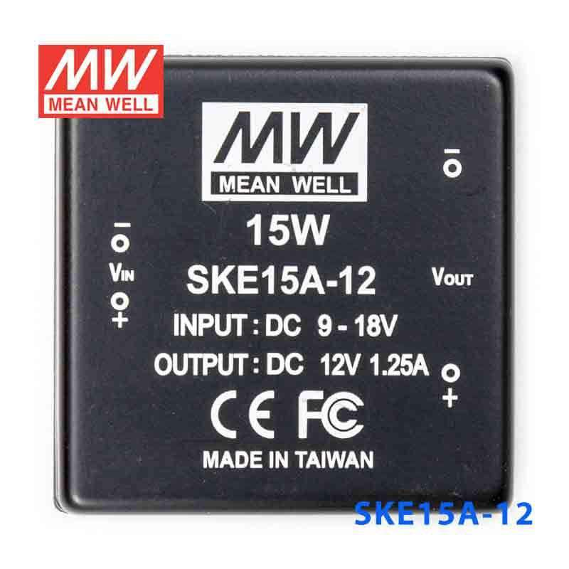 Mean Well SKE15A-12 DC-DC Converter - 15W - 9~18V in 12V out 1.25A - SKE15A-12 - powersupplymall.com