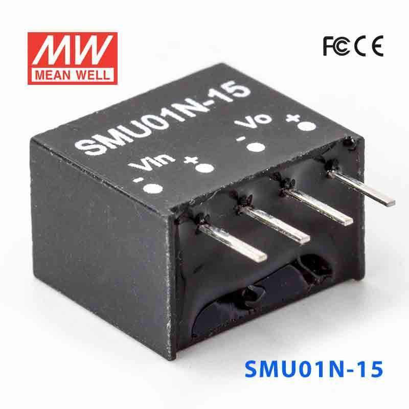 Mean Well SMU01N-15 DC-DC Converter - 1W - 21.6~26.4V in 15V out 67mA - SMU01N-15 - powersupplymall.com