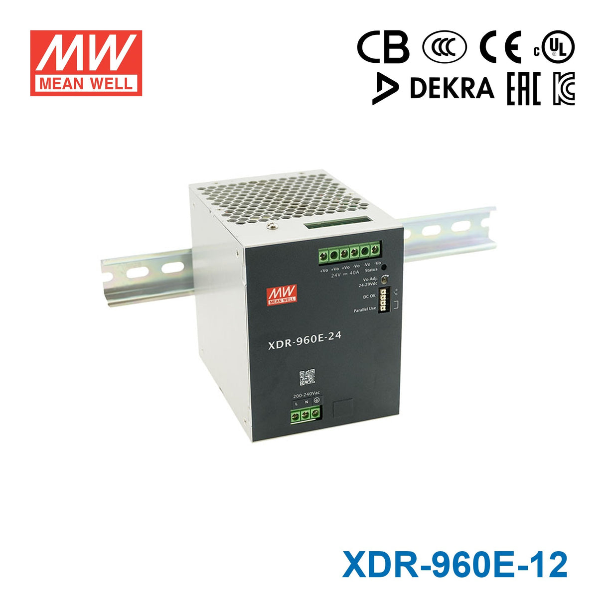 Mean Well XDR-960E-12 Economical Ultra Slim Din Rail Power Supply 960W 12V 40A - XDR-960E-12 - powersupplymall.com