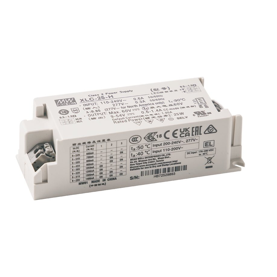 Mean Well XLC - 25 - H - B LED Driver 25W 700mA 9~54V Constant Power, 3 in 1 Dimming, Current Setting by Dip Switch - XLC - 25 - H - B - powersupplymall.com