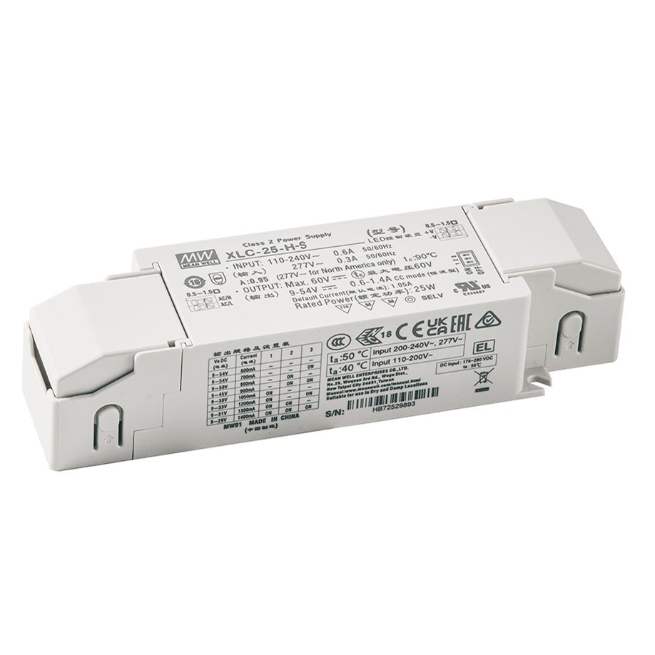 Mean Well XLC - 25 - H - DA2SN LED Driver 25W 700mA 9~54V Constant Power, DALI2 + Push Dimming with Strain - relief, NFC Current Setting - XLC - 25 - H - DA2SN - powersupplymall.com