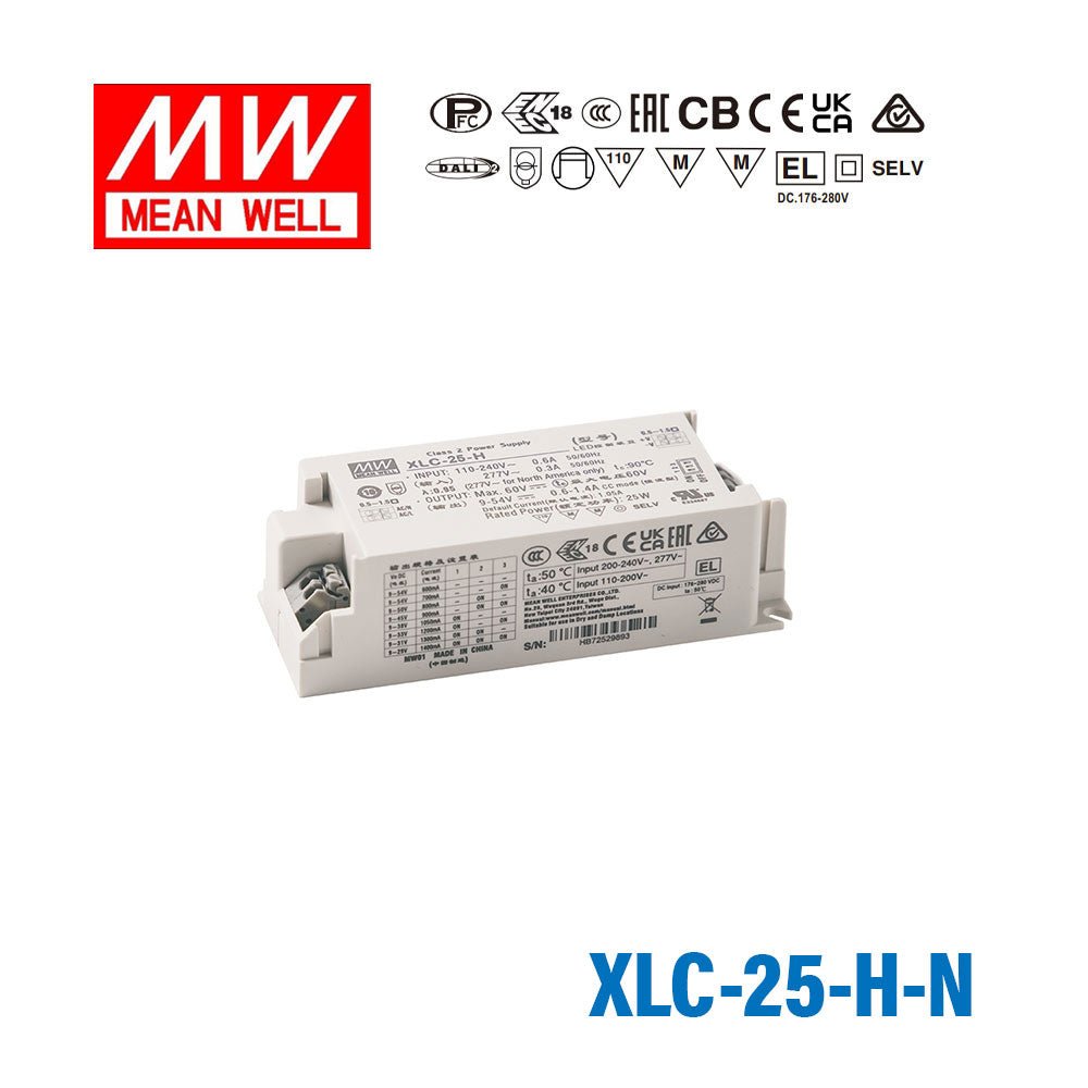 Mean Well XLC - 25 - H - N LED Driver 25W 700mA 9~54V Constant Power, NFC Current Setting - XLC-25-H-N - powersupplymall.com
