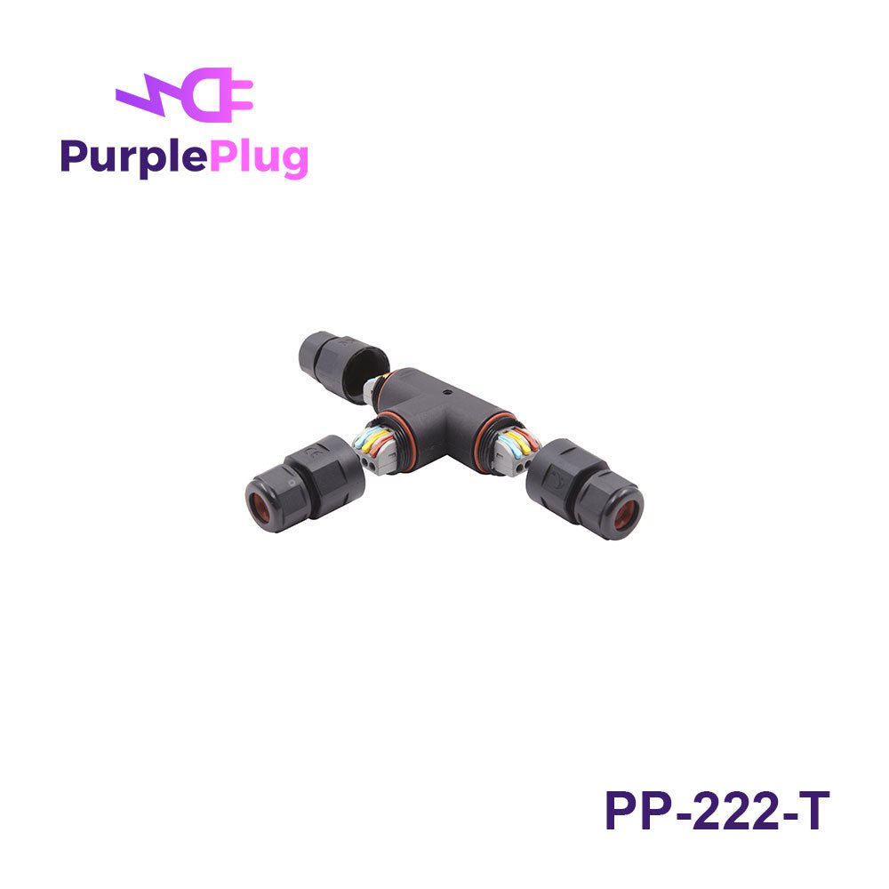 Purple Plug 222 Compact Connector, T - Shape, 3 Port 3 Way, Waterproof, with Lever - PP-222-T - powersupplymall.com