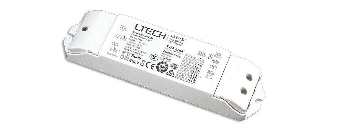 LTECH AD-36-200-1200-E1A1 36W 200~1200mA CC 0/1-10V LED Driver - Selectable Output - AD-36-200-1200-E1A1 - powersupplymall.com