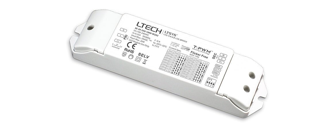 LTECH SE-20-250-1000-W2M2 20W 250~1000mA CC DMX LED Driver - Selectable Output - SE-20-250-1000-W2M2 - powersupplymall.com