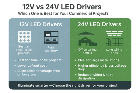 12V vs 24V LED Drivers: Which One Is Best for Your Commercial Project? - powersupplymall.com