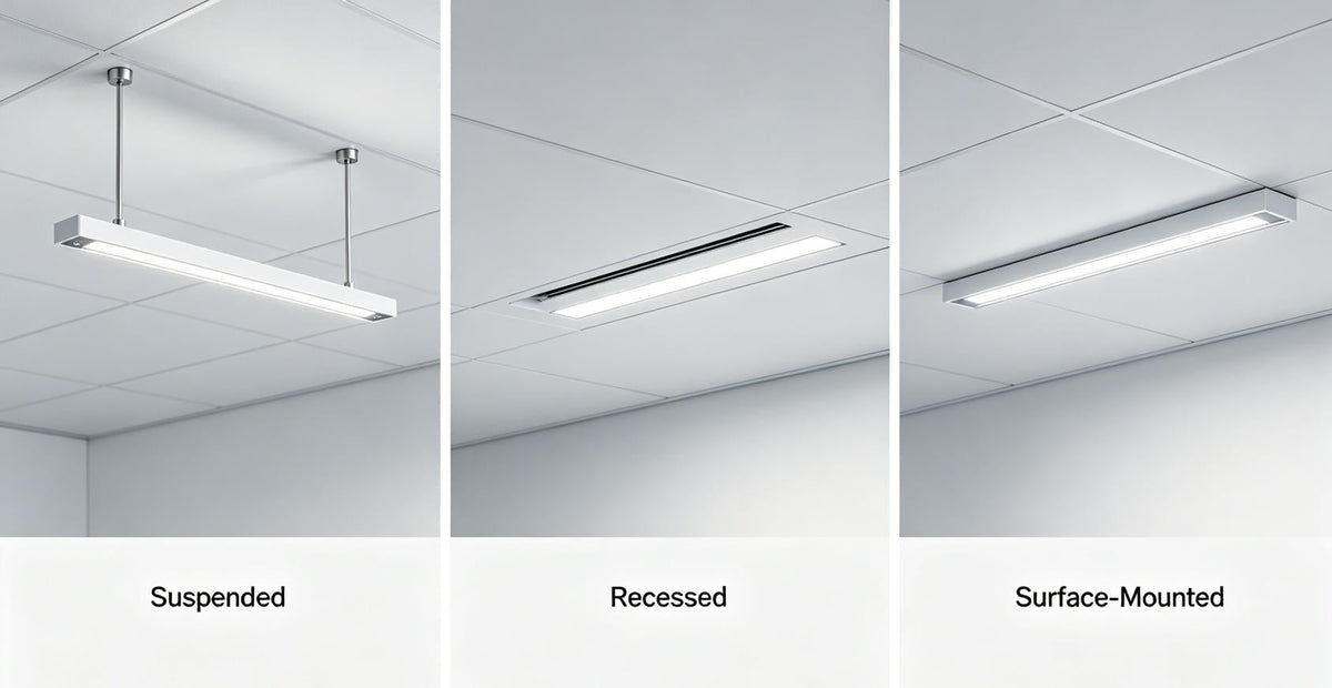 Office Linear Lighting Guide: Suspended vs. Recessed vs. Surface-Mounted