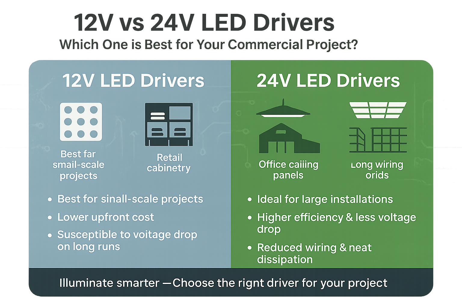 12V vs 24V LED Drivers: Which One Is Best for Your Commercial Project?