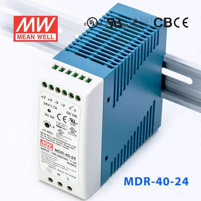 Mean Well MDR-40-24 Single Output Industrial Power Supply 40W 24V - DIN Rail