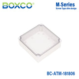 Boxco M-Series 7.09 x 7.09 x 2.36 Inches(180 x 180 x 60mm) Plastic Enclosure, IP67, IK08, ABS, Transparent Cover, Screw Type