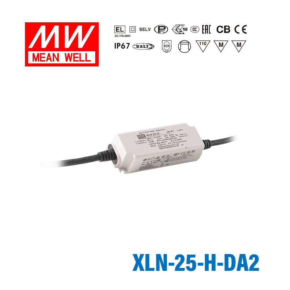 Mean Well XLN-25-H-DA2 LED Driver 25W 700mA 9~54V Constant Power IP67, DALI2 + Push Dimming, NFC Current Setting