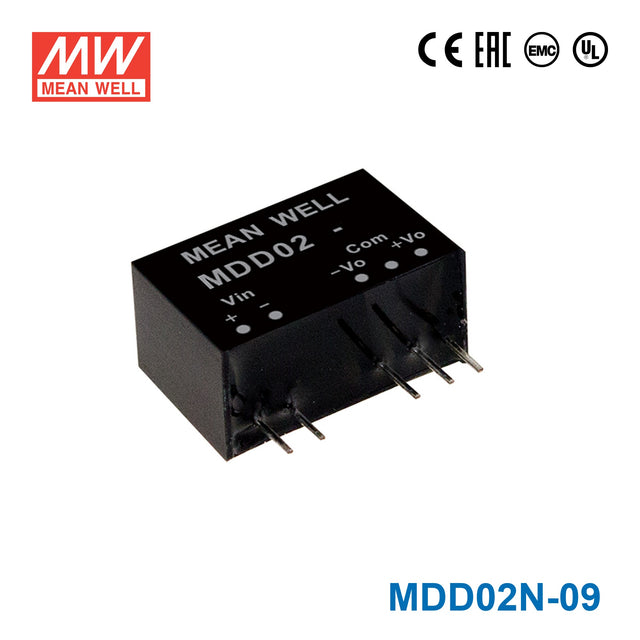 Mean Well MDD02N-09 DC-DC Converter - 2W - 21.6~26.4V in ±9V out