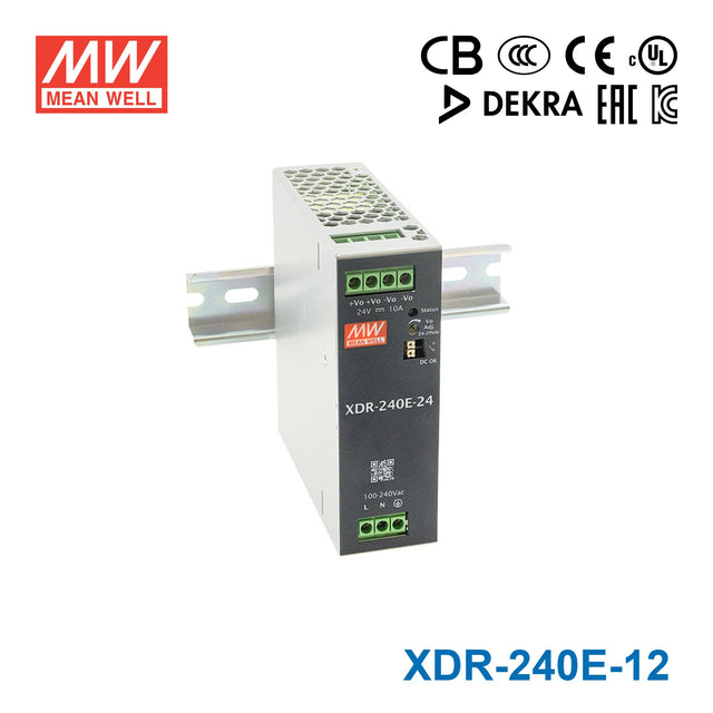 Mean Well XDR-240E-12 Economical Ultra Slim Din Rail Power Supply 240W 12V 20A