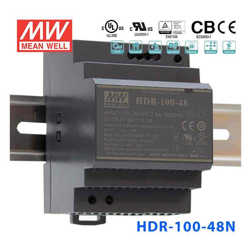 Mean Well HDR-100-48N Ultra Slim Step Shape Power Supply 100W 48V - DIN Rail