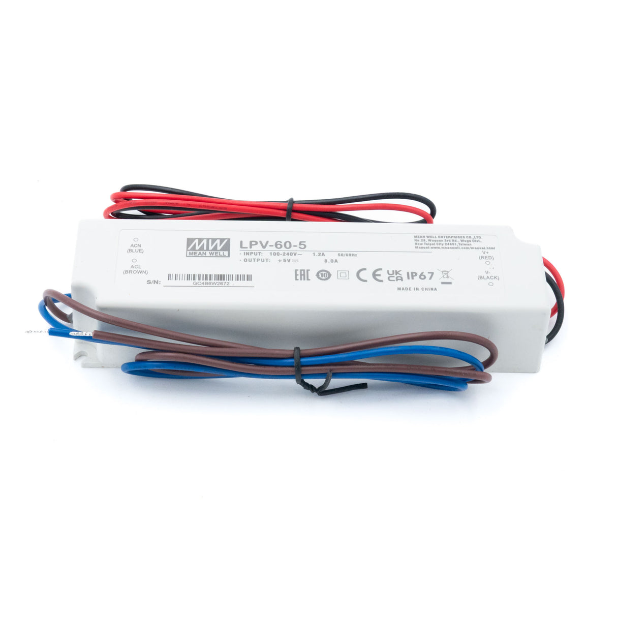 Mean Well LPV-60-5 LED Driver — 40W 5V 8A IP67 Waterproof - PHOTO 1