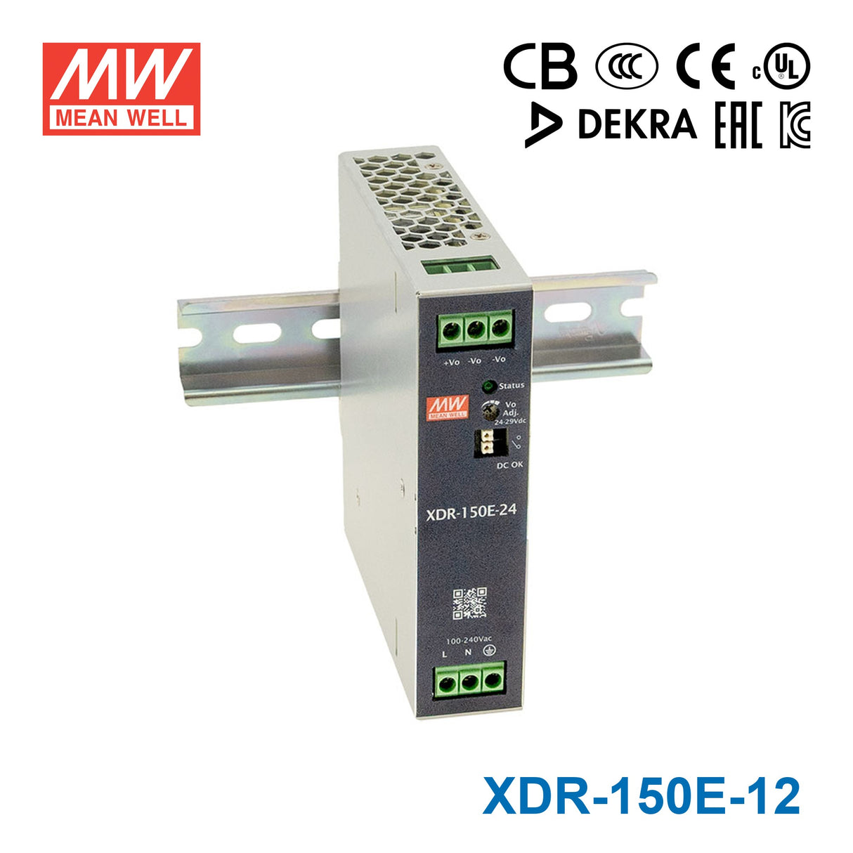 Mean Well XDR-150E-12 Economical Ultra Slim Din Rail Power Supply 132W 12V 10A