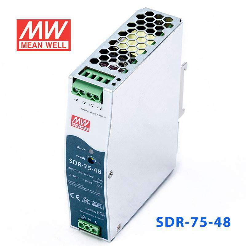 Mean Well SDR-75-48 Single Output Industrial Power Supply 75W 48V 1.6A - DIN Rail - PHOTO 1