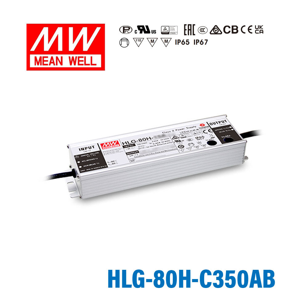 Mean Well HLG-80H-C350AB Power Supply 89.95W 350mA - Adjustable and Dimmable