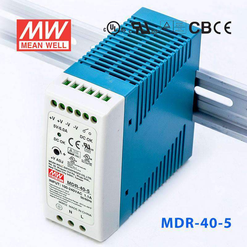 Mean Well MDR-40-5 Single Output Industrial Power Supply 40W 5V - DIN Rail