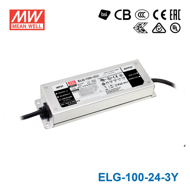 Mean Well ELG-100-24-3Y Power Supply 96W 24V 4A — 3-Wire Input (with Earth)