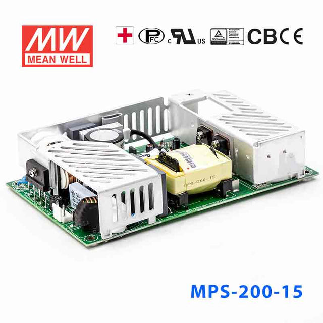 Mean Well MPS-200-15 Power Supply 200W 15V he rated current is based on there being a fan that can provide 25CFM. 13.4A