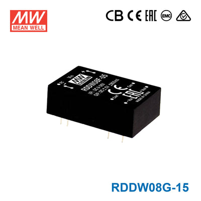Mean Well RDDW08G-15 DC-DC Converter - 8W - 18~75V in ±15V out 256mA