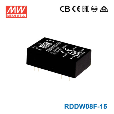 Mean Well RDDW08F-15 DC-DC Converter - 8W - 3~36V in ±15V out 256mA