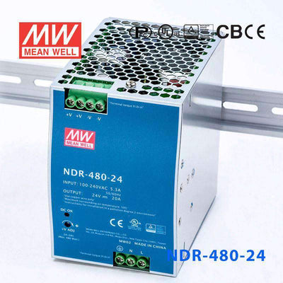 Mean Well NDR-480-24 Single Output Industrial Power Supply 480W 24V 20A - DIN Rail