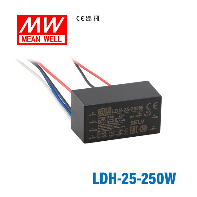 Mean Well LDH DC/DC LED Driver CC 250mA - Step-up - with Wire