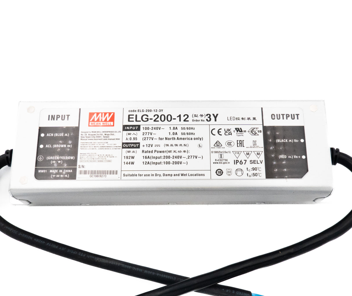 Mean Well ELG-200-12-3Y AC-DC Single output LED Driver Mix Mode (CV+CC) with PFC 16A - PHOTO 1