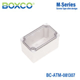 Boxco M-Series 3.15 x 5.12 x 2.95 Inches(80 x 130 x 75mm) Plastic Enclosure, IP67, IK08, ABS, Transparent Cover, Screw Type
