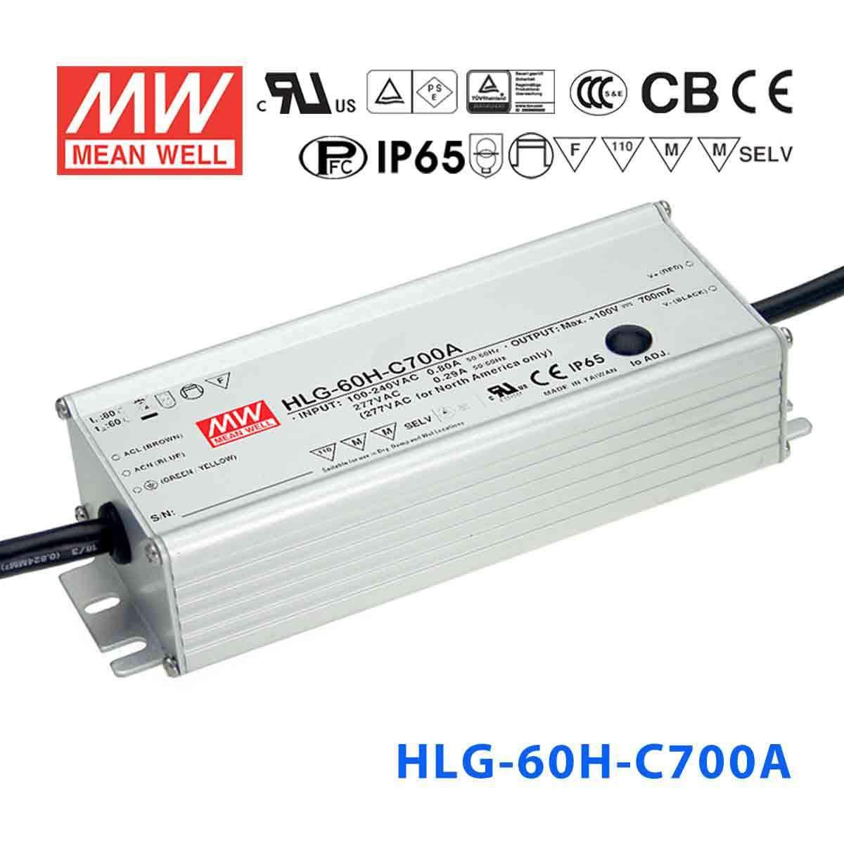 Mean Well HLG-60H-C700A Power Supply 70W 700mA - Adjustable